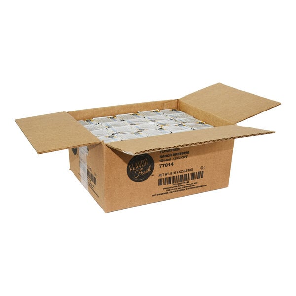 A white box of House Blend Ranch Sauce 1 oz. portion cups.