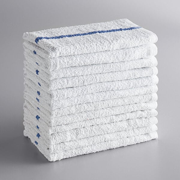 Bar Towels 100% Cotton Terry 16 X 19 Blue Stripe 12/Pack