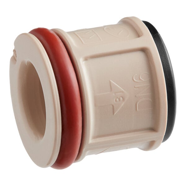 A beige and black plastic pipe fitting with a Bunn logo.