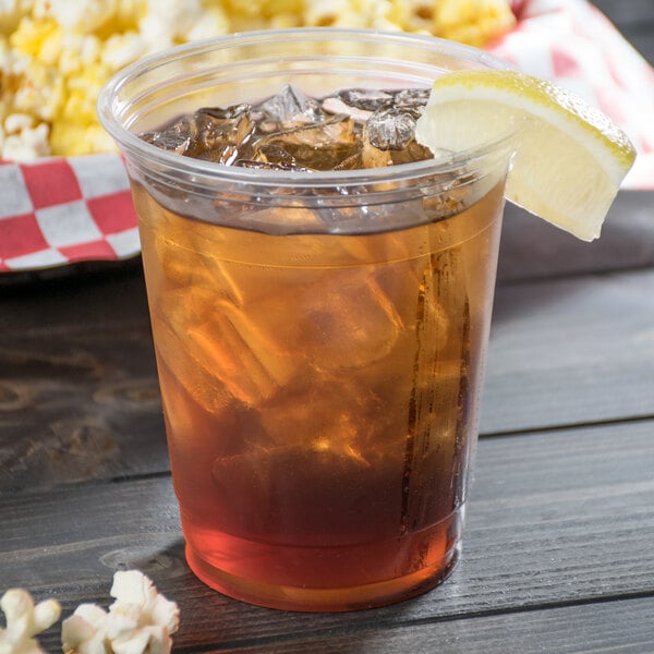 12oz Crystal Clear Plastic Cups with Flat Lids and White Paper Straws - for Summary Beverage, Party, To-Go (100)