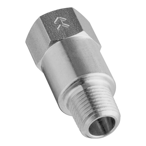 A stainless steel threaded check valve for Bunn AFP Autofill Pump Systems.