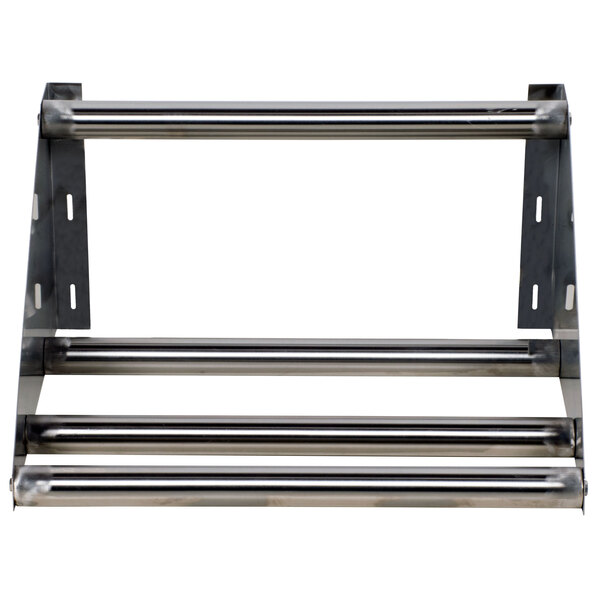 A metal rack with two tubular bars.