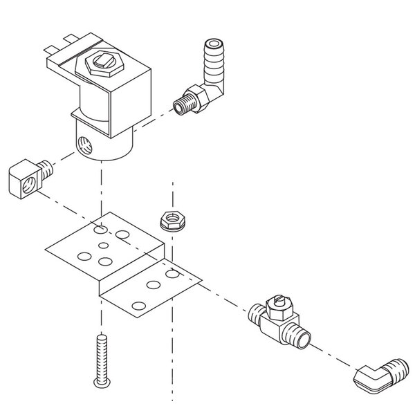A drawing of a Bunn valve assembly for a PAF powder autofill system.