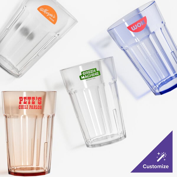 A group of clear Cambro plastic tumblers.