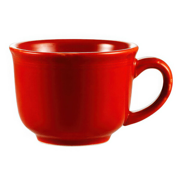 A CAC red coffee cup with a handle.