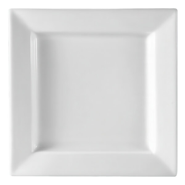A white square Princesquare porcelain plate with a square edge and white rim.