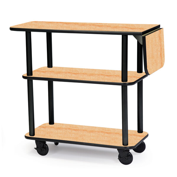 A Geneva rectangular 3 shelf tableside service cart with wheels.