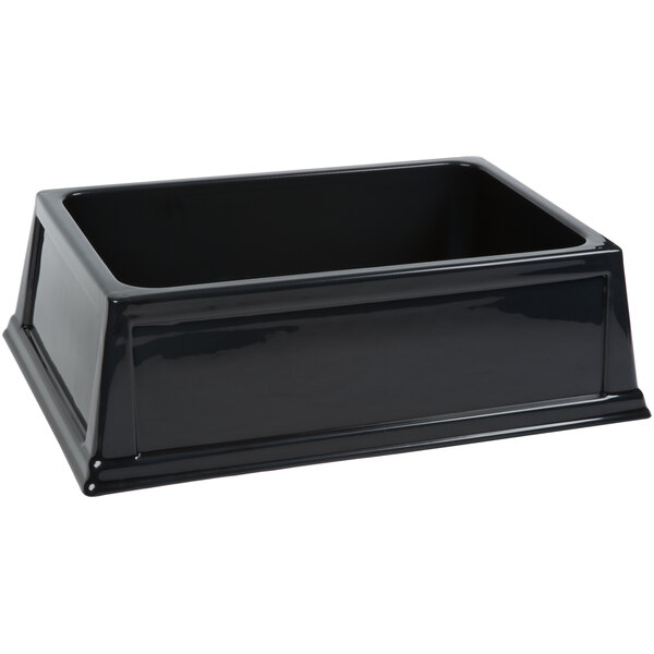 A Geneva black rectangular insulated beverage bin on a counter.