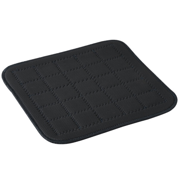 A black square San Jamar Ultigrips hot pad with a grid pattern and stitching.