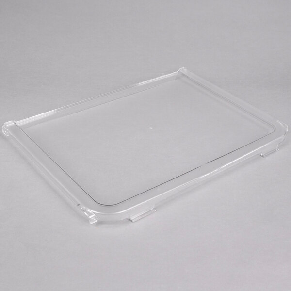 A clear plastic tray with a clear lid for a Cambro IBS37 ingredient bin.