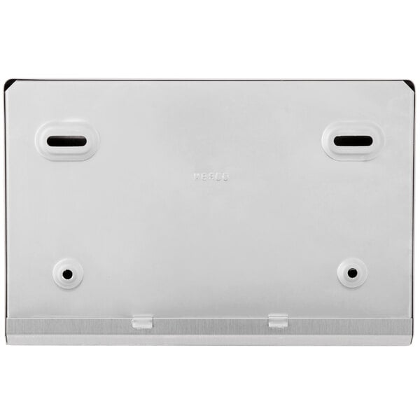 A white rectangular Bobrick paper towel dispenser with two holes.