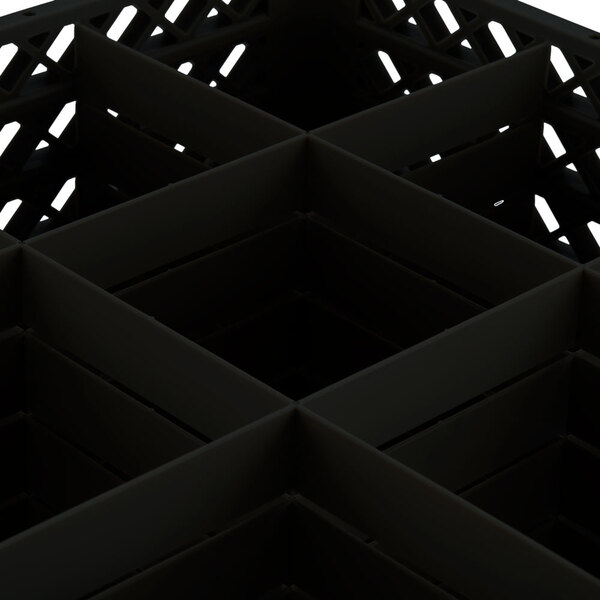 A black plastic container with 9 compartments and holes.