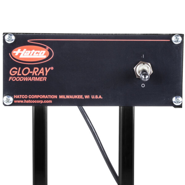 A black rectangular Hatco Glo-Ray portable French fry warmer with a switch.