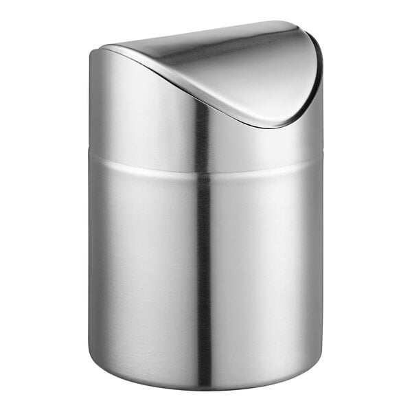 An American Metalcraft stainless steel round swing waste bin with a lid.
