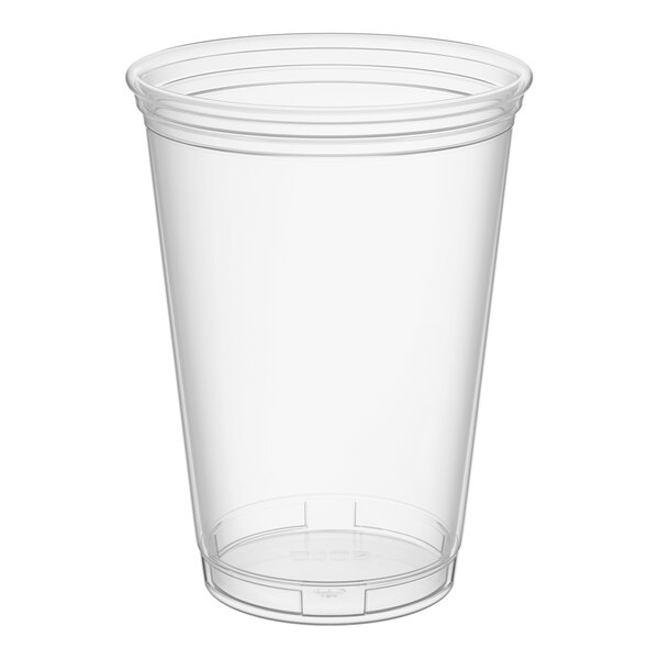 A clear, tall plastic cup with a 9 oz. capacity designed for cold beverages.