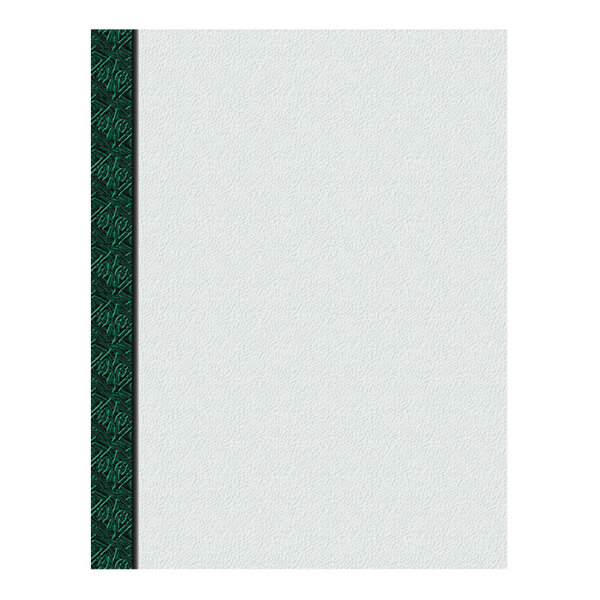 A sheet of white menu paper with a textured surface and a green woven border along the left edge.