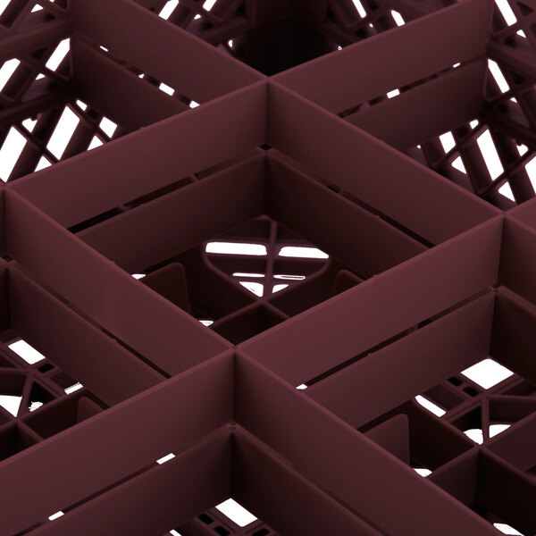 A Vollrath Traex burgundy plastic glass rack with open rack extender.