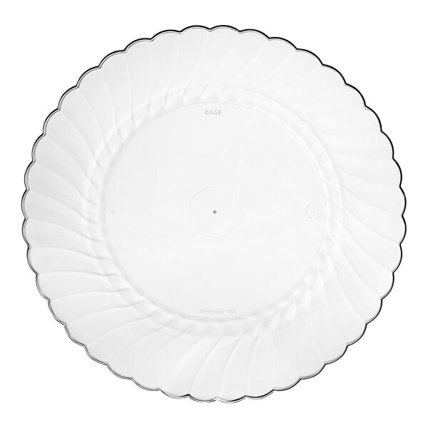 A clear plastic plate with a black border.