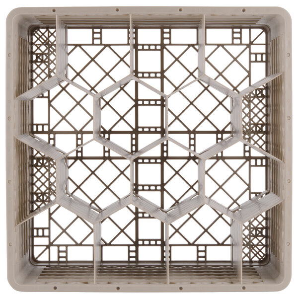 A beige plastic Vollrath Traex glass rack with 12 compartments.