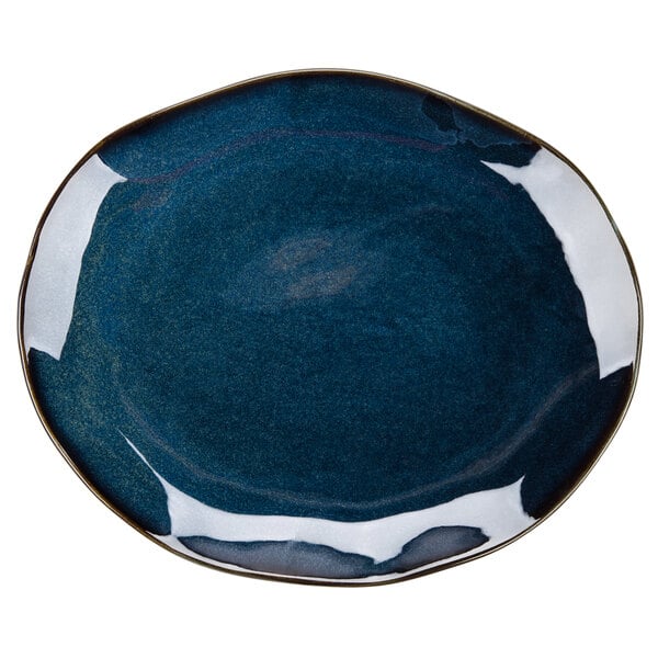 A blue plate with a white border.