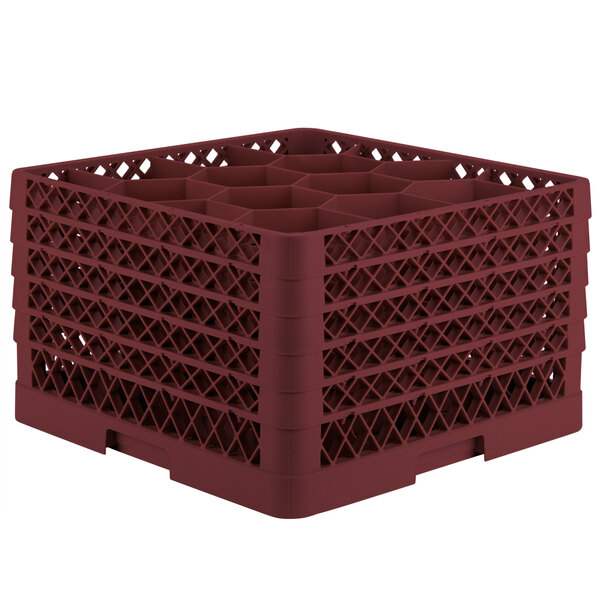 A burgundy Vollrath Traex glass rack with an open rack extender on top.