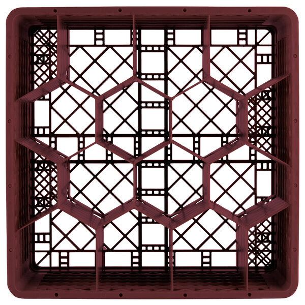 A red Vollrath Traex glass rack with a grid pattern.