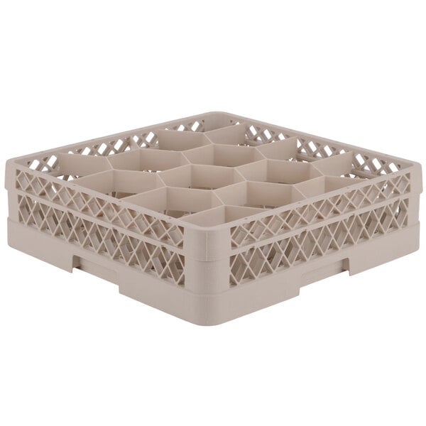 A beige Vollrath Traex glass rack with six compartments.