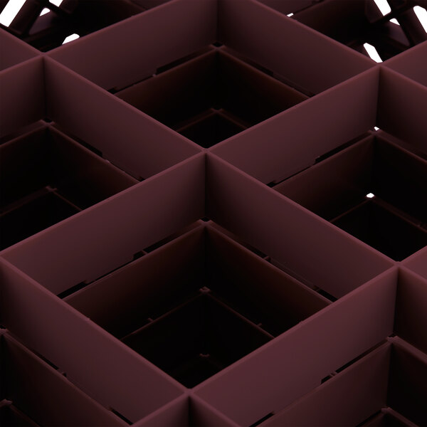 A close up of a red grid with many squares inside.