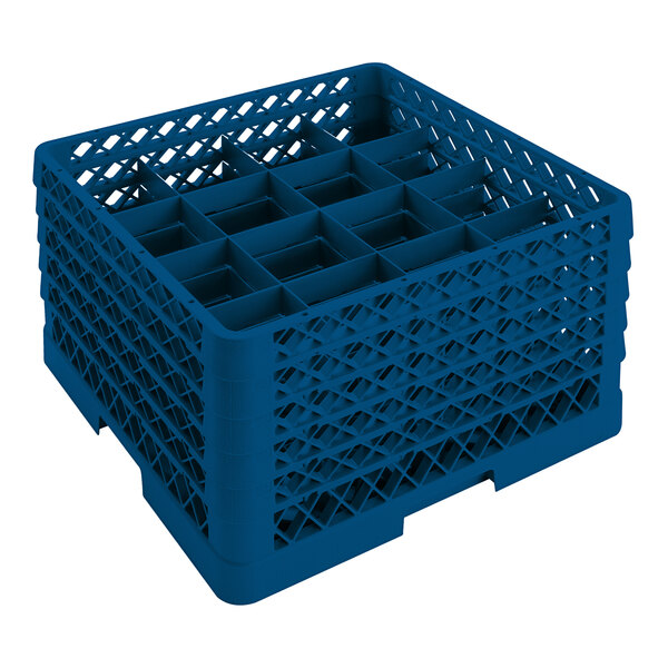 Vollrath TR8DDDDA Traex® Full-Size Royal Blue 16-Compartment 11" Glass Rack with Open Rack Extender On Top
