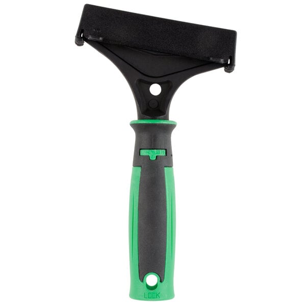 A black and green Unger ErgoTec grill scraper with a short handle.