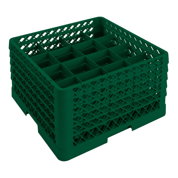 Vollrath TR8DDDDA Traex® Full-Size Green 16-Compartment 11" Glass Rack with Open Rack Extender On Top