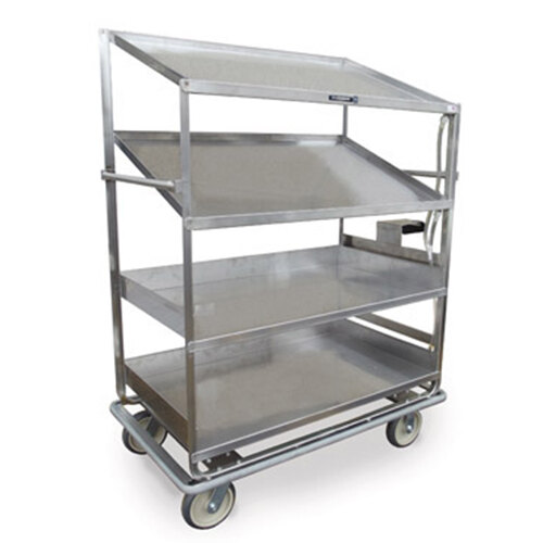 A Lakeside stainless steel dish breakdown cart with three shelves and wheels.