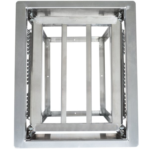 A metal frame with metal bars and a door.