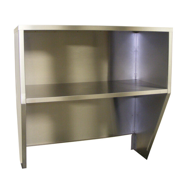 A stainless steel Toastmaster overhead shelf with two shelves.