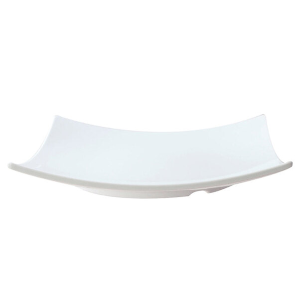 A white Thunder Group square melamine plate with a curved edge.