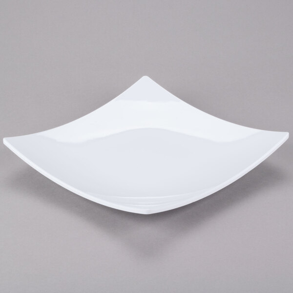 A white square Thunder Group melamine plate with a curved edge.