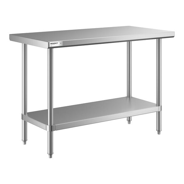 Regency 24" x 48" All 18-Gauge 430 Stainless Steel Commercial Work Table with Undershelf