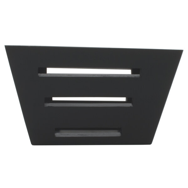 A black square American Metalcraft birch bread basket with holes.