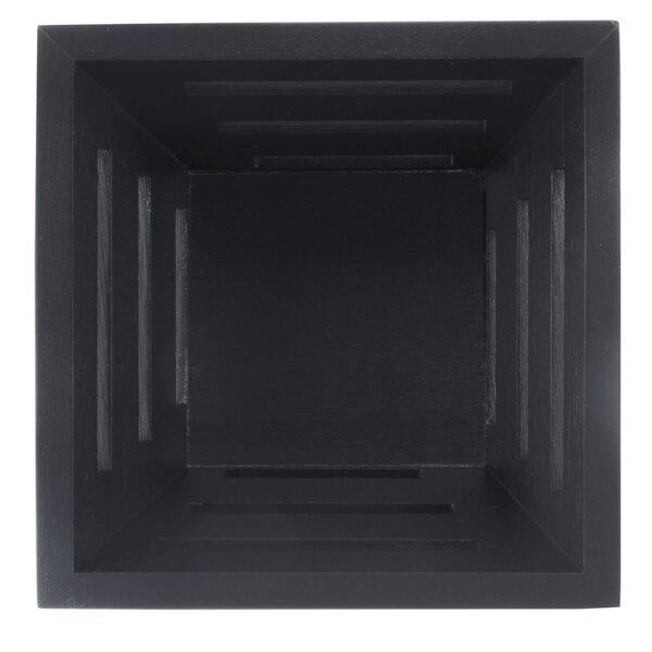 An American Metalcraft square birch bread basket with a black border and holes.