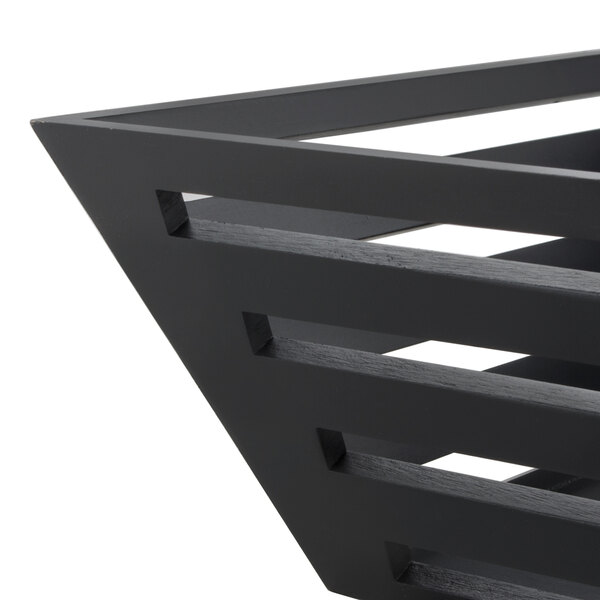 An American Metalcraft square black birch bread basket with four slats.