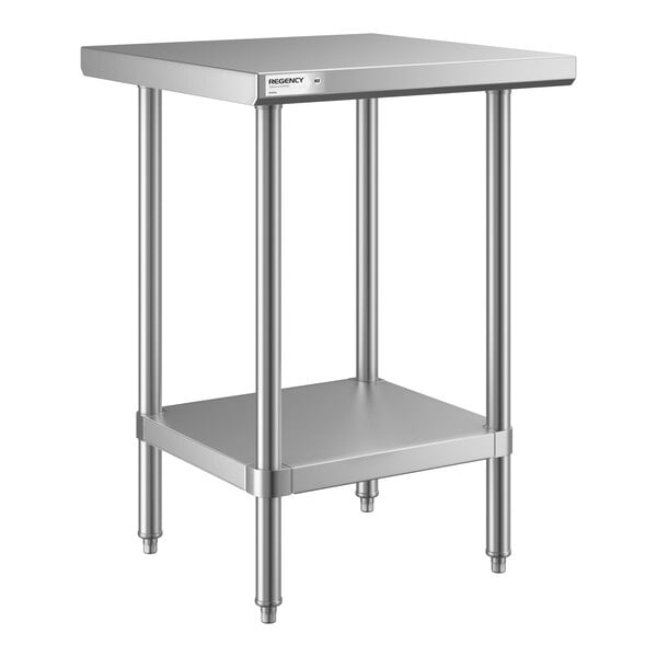 Regency 24" x 24" All 18-Gauge 430 Stainless Steel Commercial Work Table with Undershelf