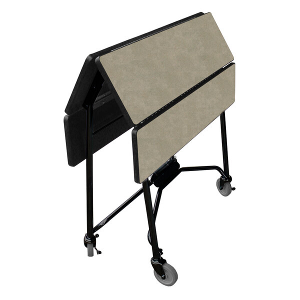 A Lakeside beige and black folding room service table on a cart.