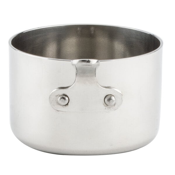 An American Metalcraft stainless steel pan with a handle.