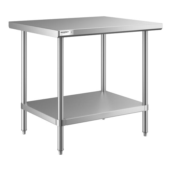 Regency 30" x 36" All 18-Gauge 430 Stainless Steel Commercial Work Table with Undershelf