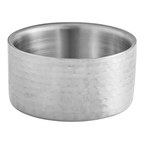An American Metalcraft stainless steel bowl with a hammered texture.