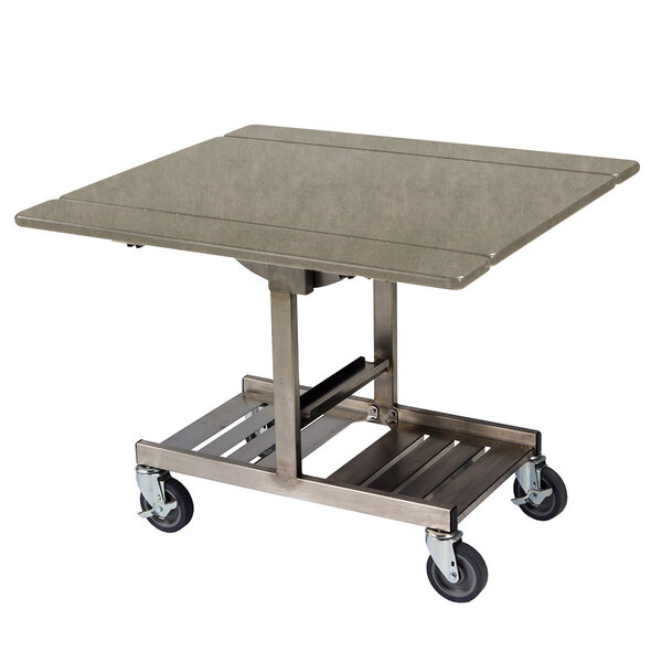A Geneva rectangular room service table with wheels.