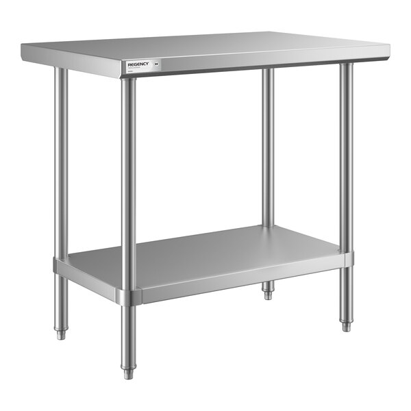 Regency 24" x 36" All 18-Gauge 430 Stainless Steel Commercial Work Table with Undershelf