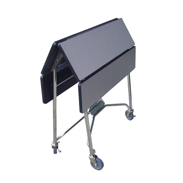 A Lakeside room service table with a folding top on wheels.