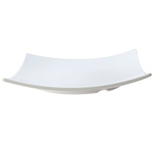 A white Thunder Group square melamine plate with a curved edge.