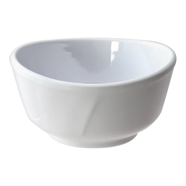 A white Thunder Group melamine bowl with a small hole in the middle.